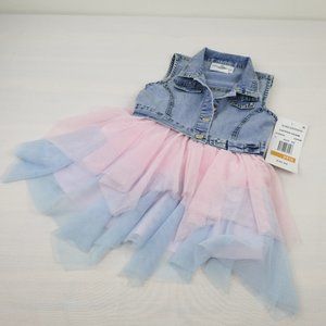 NEW Rare Editions Girls 3T Denim Topper with Mesh Tiered Skirt Dress